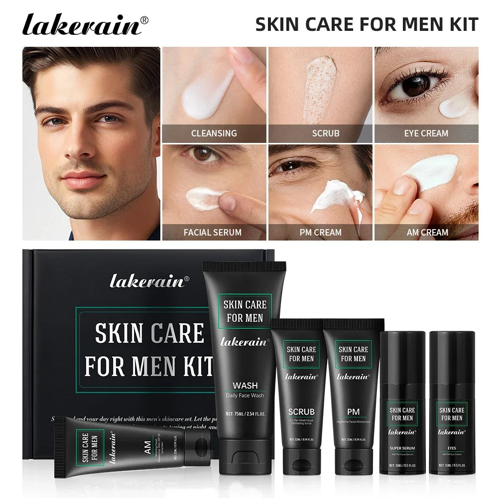 Lakerain Men's 6-Piece Skincare Set – SPF, Serum & Eye Cream