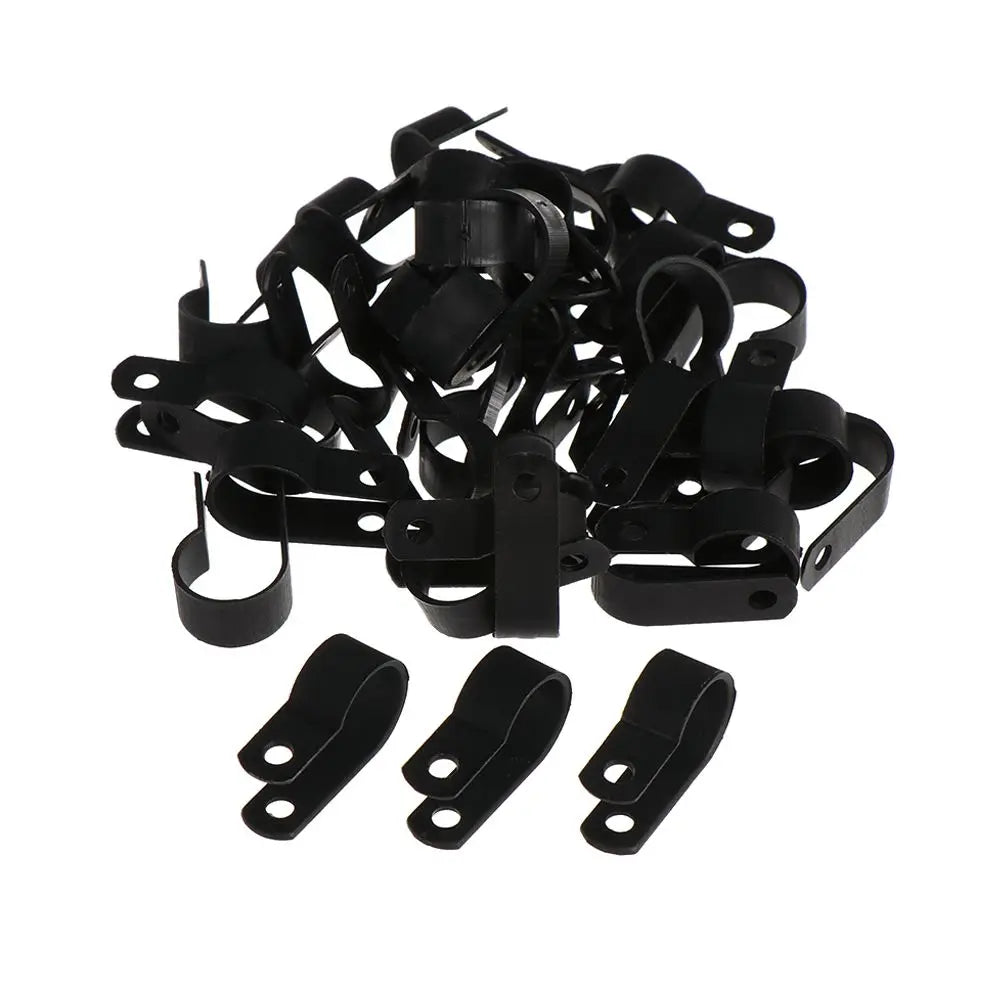 R-type Nylon Cable Clamp Plastic P Clips Black Fasteners Mounting Fix