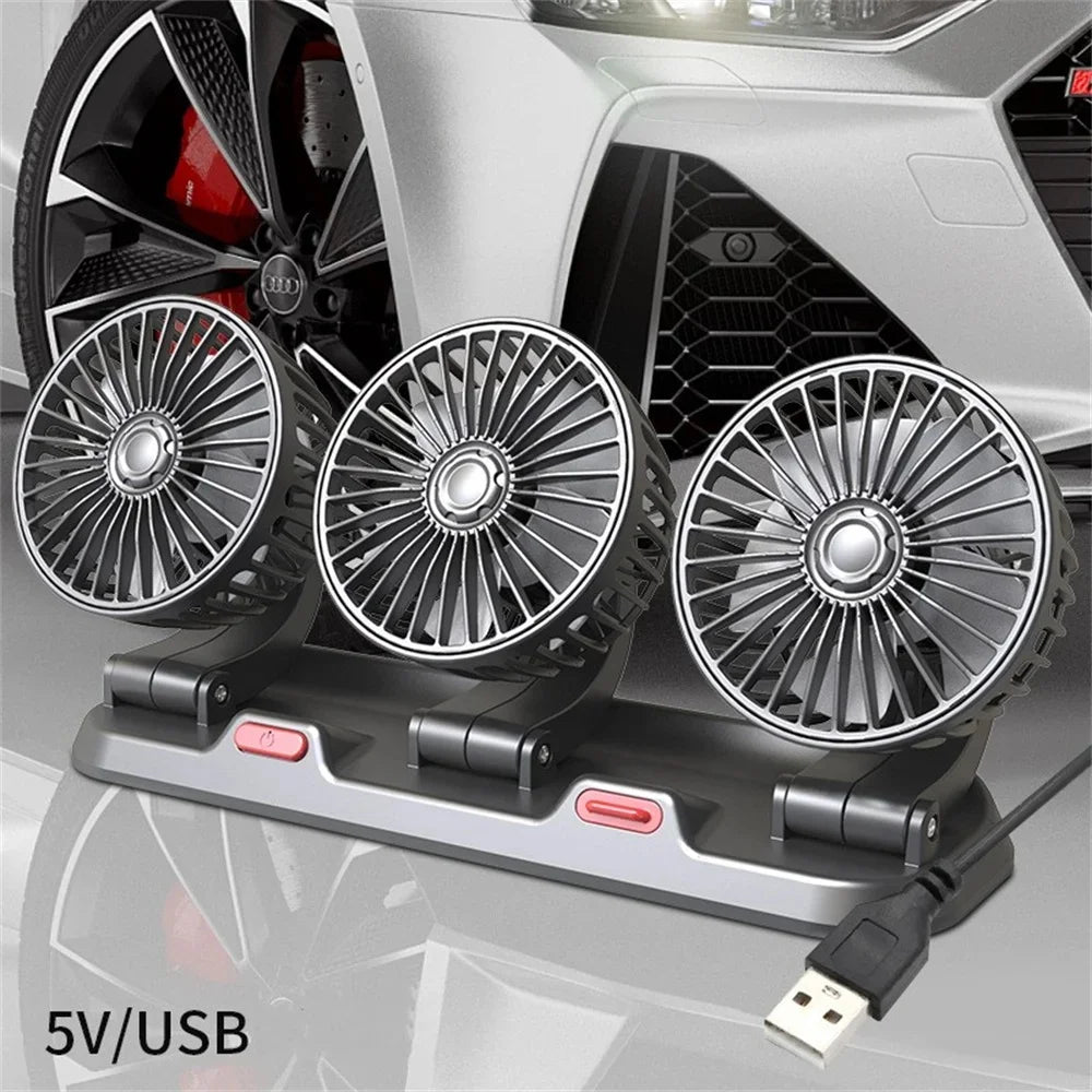 360° Dual Head Car Cooling Fan USB 5V 12V 24V Dashboard Fan