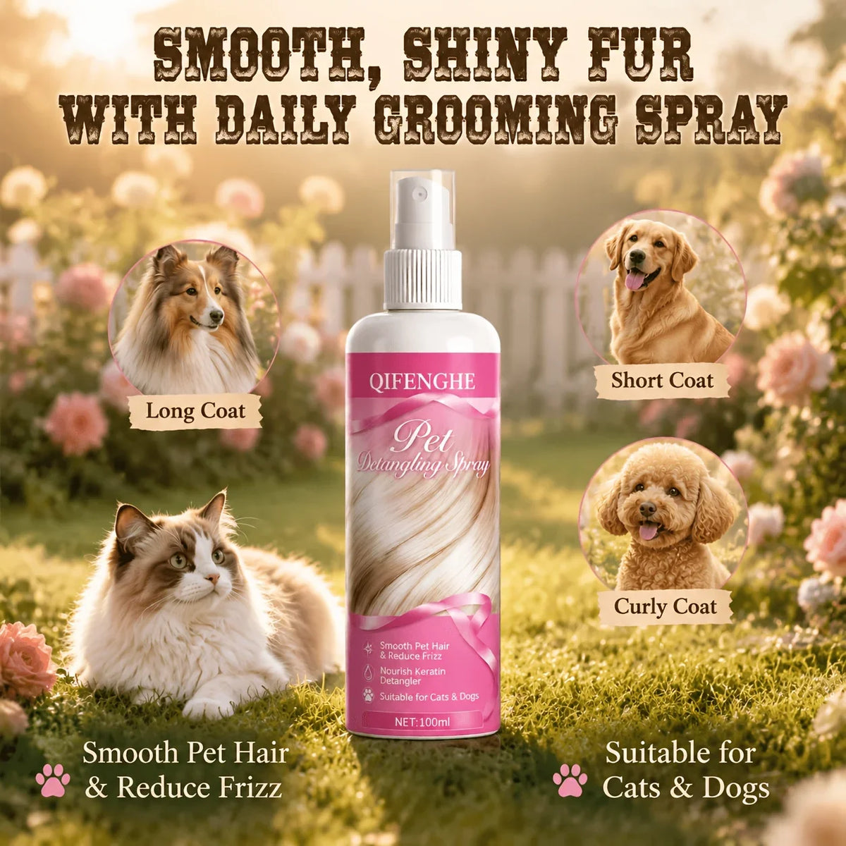 Pet Smoothing Detangling Spray 3.38oz – Safe for Dogs & Cats