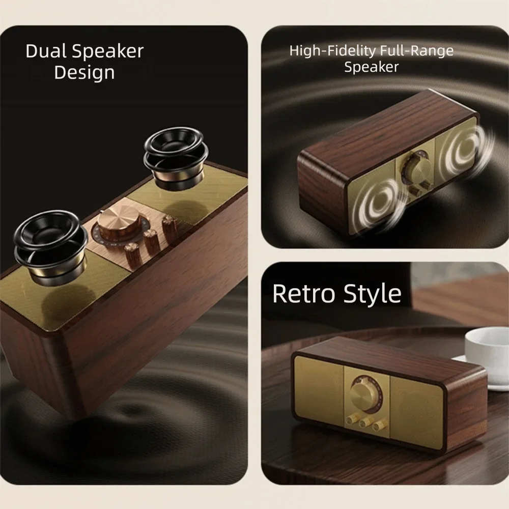 Retro Bluetooth 5.0 Speaker FM Radio Vintage Wood Design