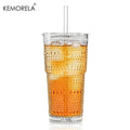 KEMORELA 600ml Hobnail Glass Tumbler with Lid & Straw