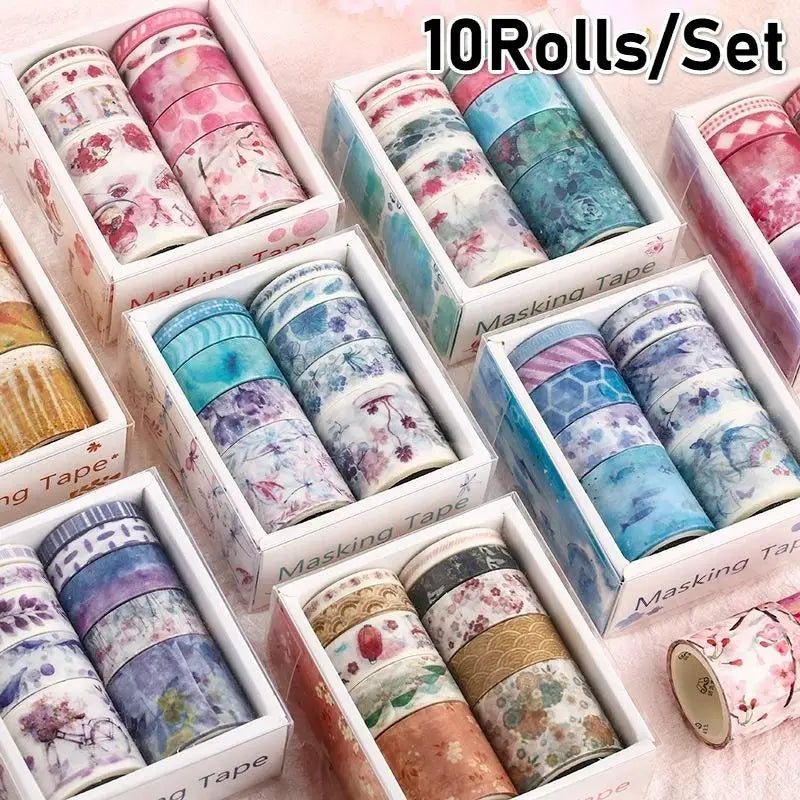 10-Piece Kawaii Washi Tape Set – Sea & Forest DIY Craft Series