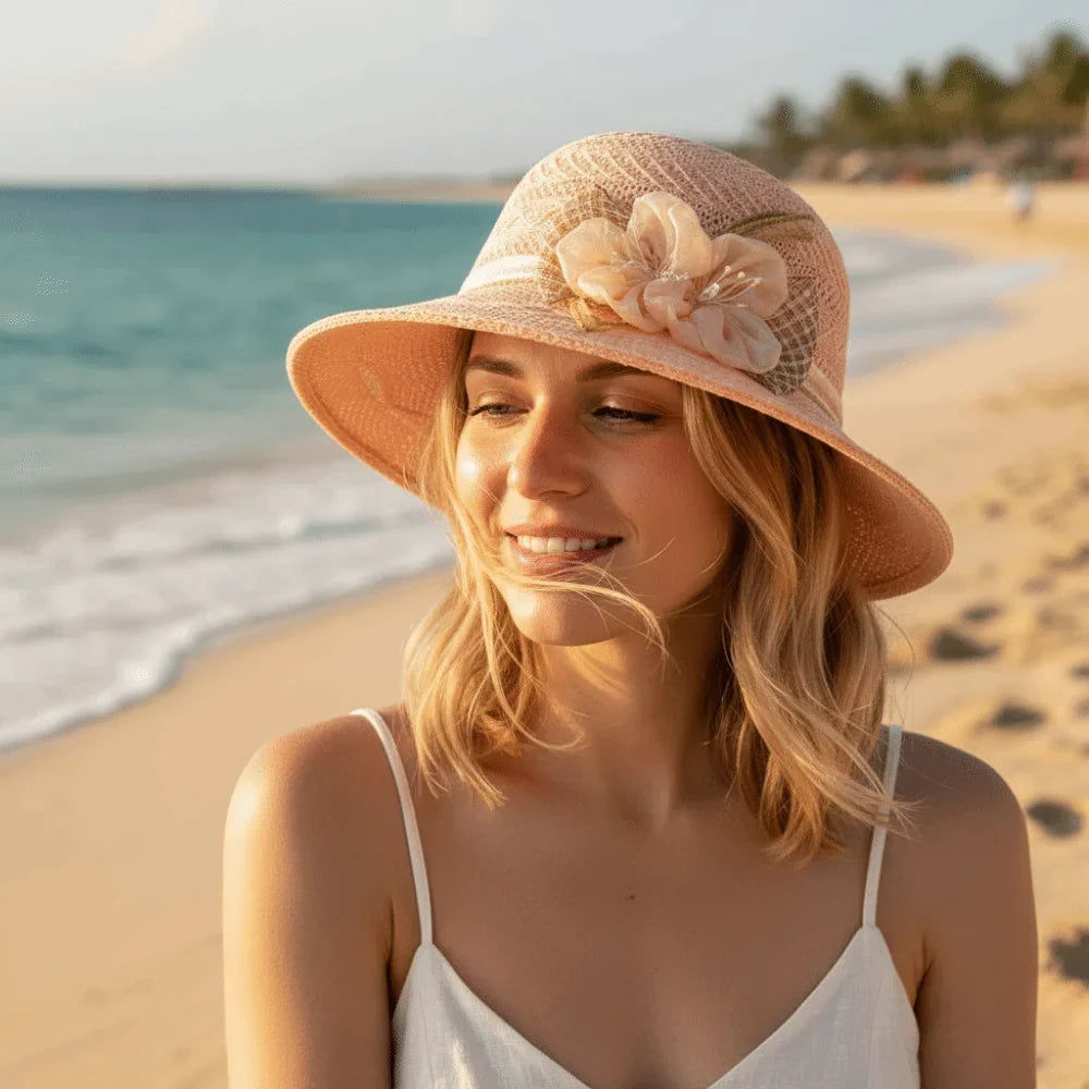 Women's Wide Brim Foldable Straw Sun Hat – Floral Beach Hat