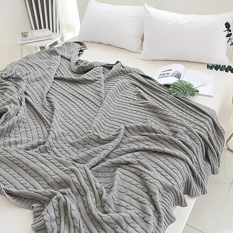 Battilo 100% Cotton Cable Knit Throw Blanket | Sofa & Bed
