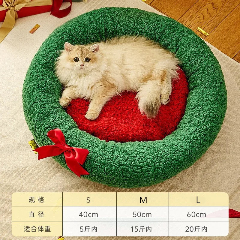 Autumn Winter Warm Cat Bed Deep Sleep Semi-enclosed Dog Christmas