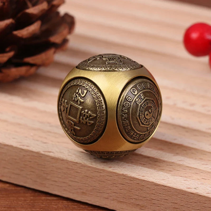 Brass Six-Faced Fidget Cube Ball – Lucky Spinning Desk Toy