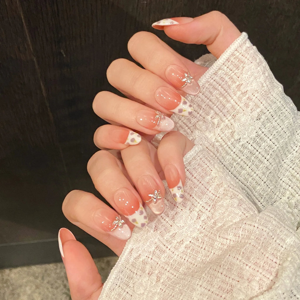 10pcs Handmade Press-On Nails Spring Flowers Korean Cat Eye