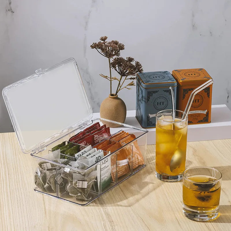 8-Compartment Acrylic Tea Box Organizer with Lid | Tea Storage