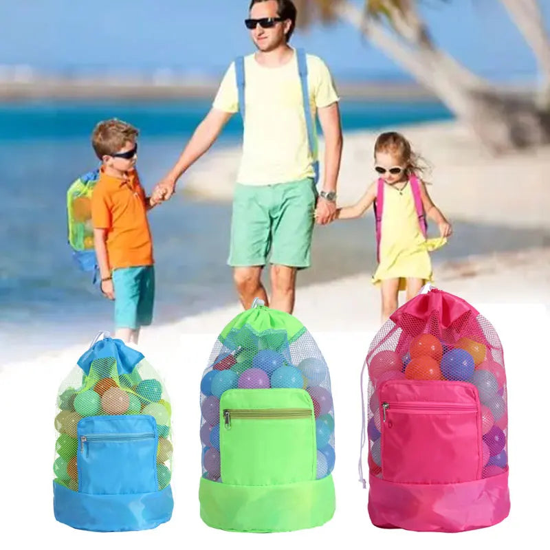 Foldable Mesh Beach Bag | Drawstring Backpack Travel Organizer
