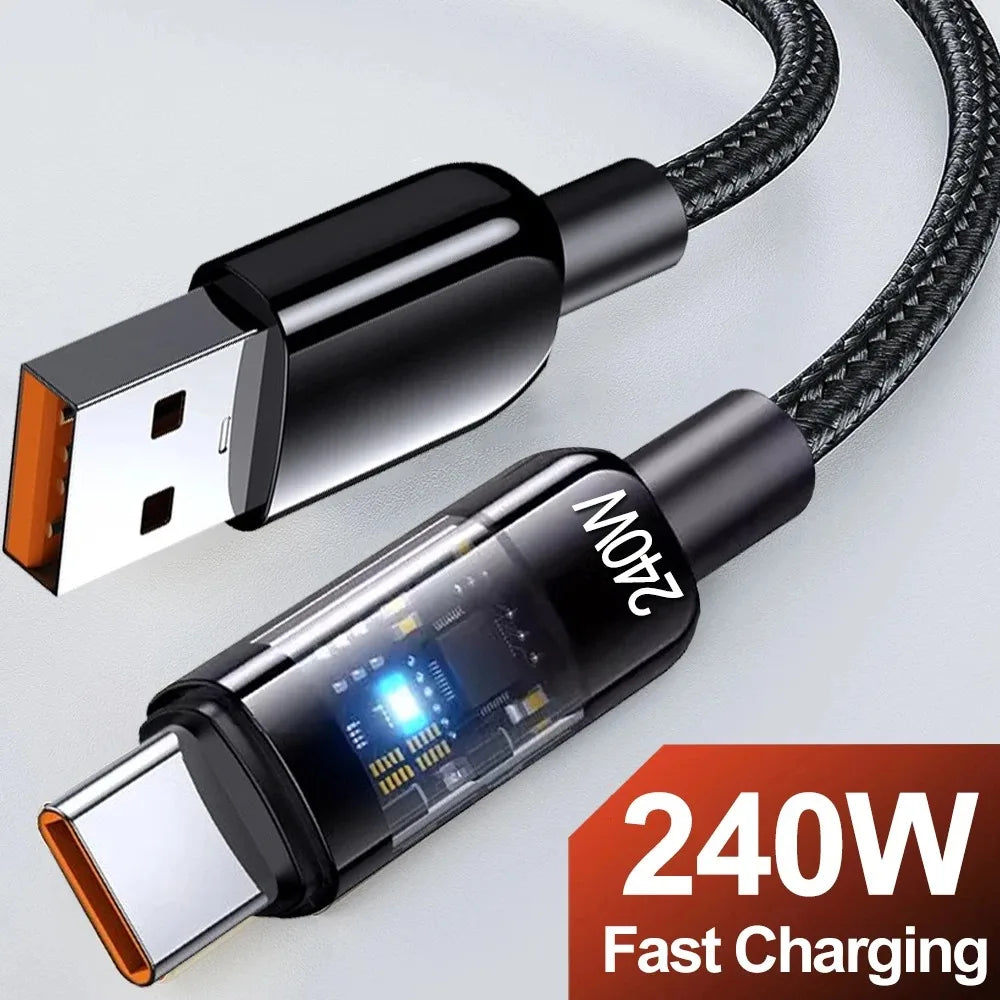 240W USB-A to USB-C Fast Charging Cable | LED Display, Nylon