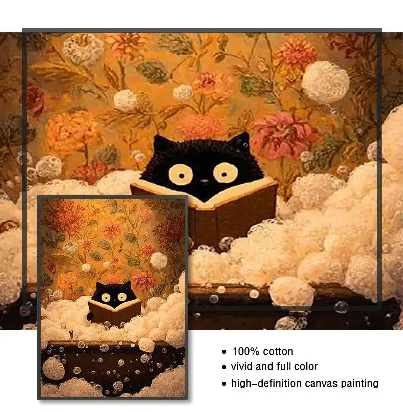 Halloween Ghost Black Cat Bathtub Canvas Wall Art Print