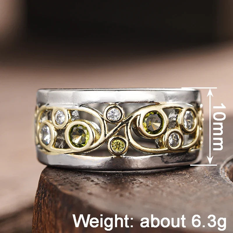 Huitan Two-Tone Hollow Cubic Zirconia Ring for Women