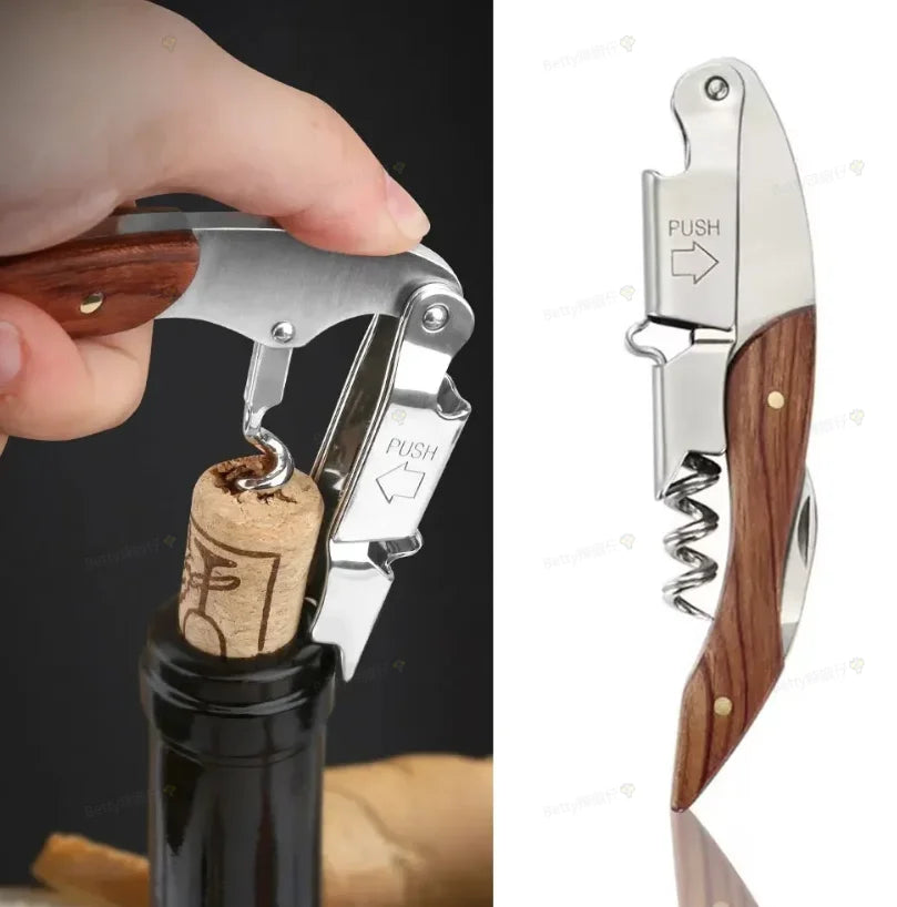 Double-Hinged Wine Corkscrew | Stainless Steel & Wood Handle