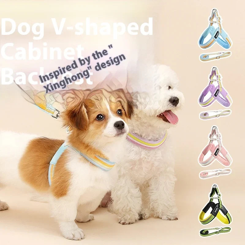 Ins Rainbow Chest Shoulder Strap Dog Leash Breathable Small