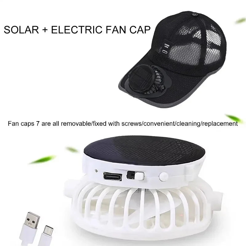 Solar Fan Cap USB Rechargeable Cooling Hat UPF50+ Sun Protection