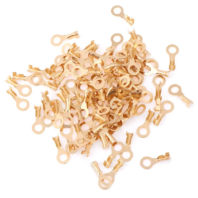 100Pcs 4.2mm Gold Brass Round Splice Wire Terminals | Low Voltage