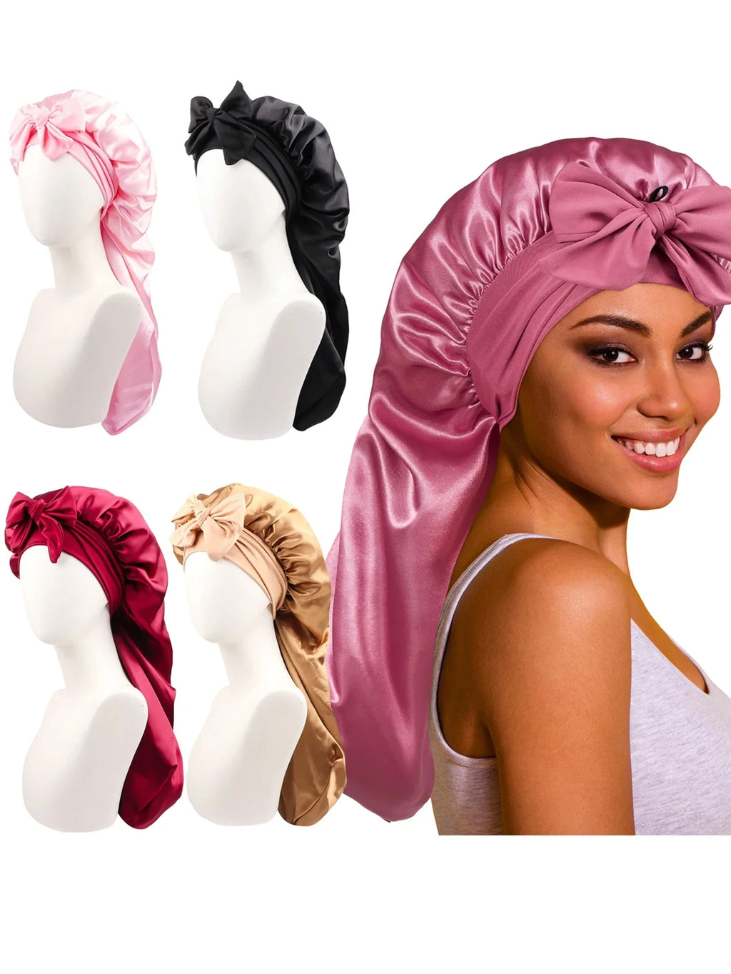 Satin Silk Sleep Bonnet for Women – Curly & Braided Hair Cap