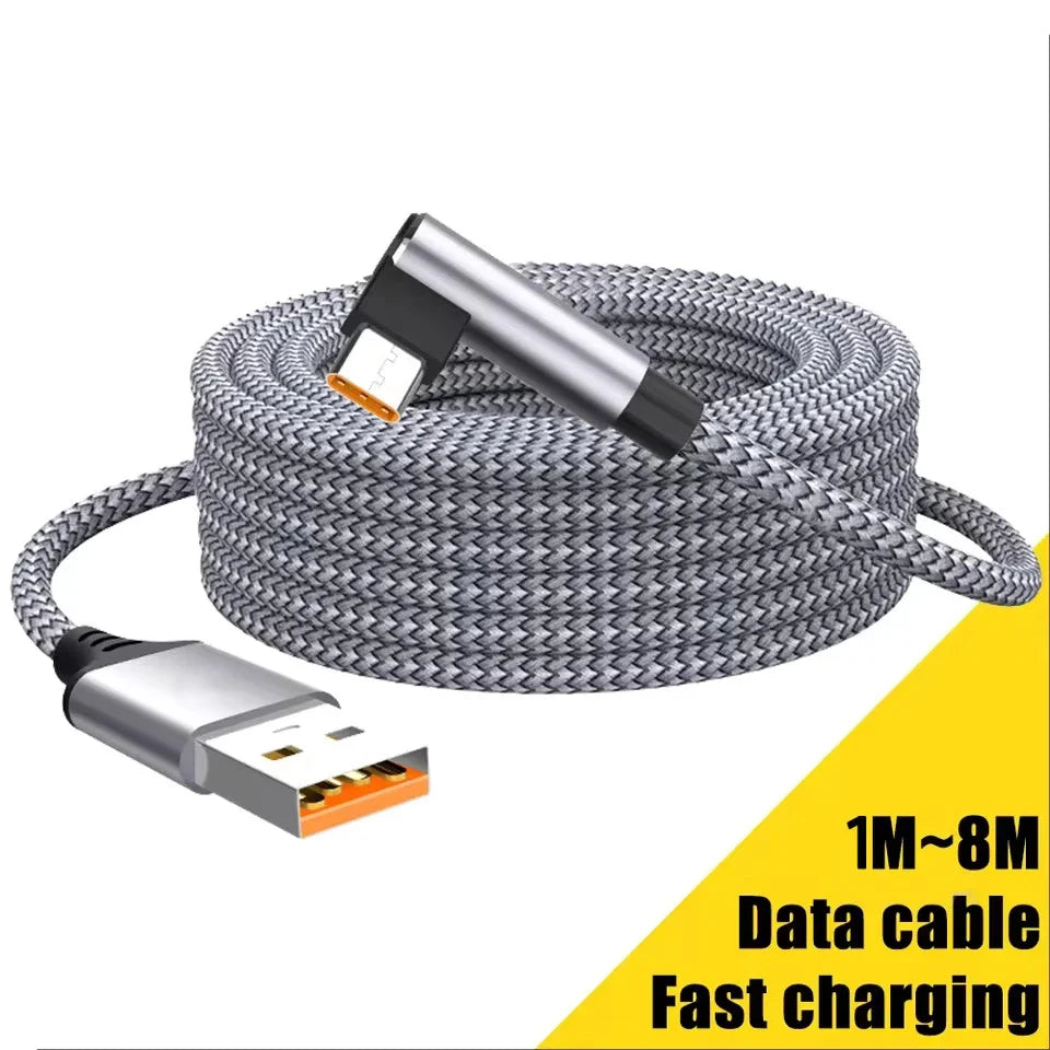 6A USB-C Right-Angle Fast Charging Cable 1M–8M | PS5 & Phone
