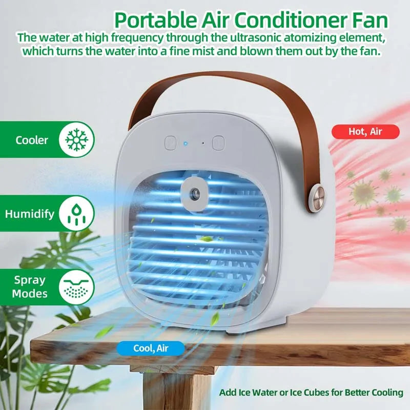 URGGU USB Mini Air Cooler Fan – Mist, LED & 3 Speed Settings