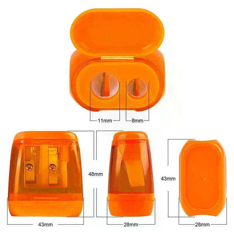 4-Pack Dual-Hole Pencil Sharpeners with Lid & Shavings Container
