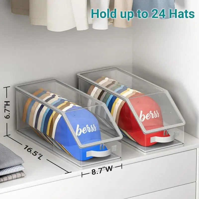 Clear Hat Storage Box – Holds 12 Baseball Caps, Stackable