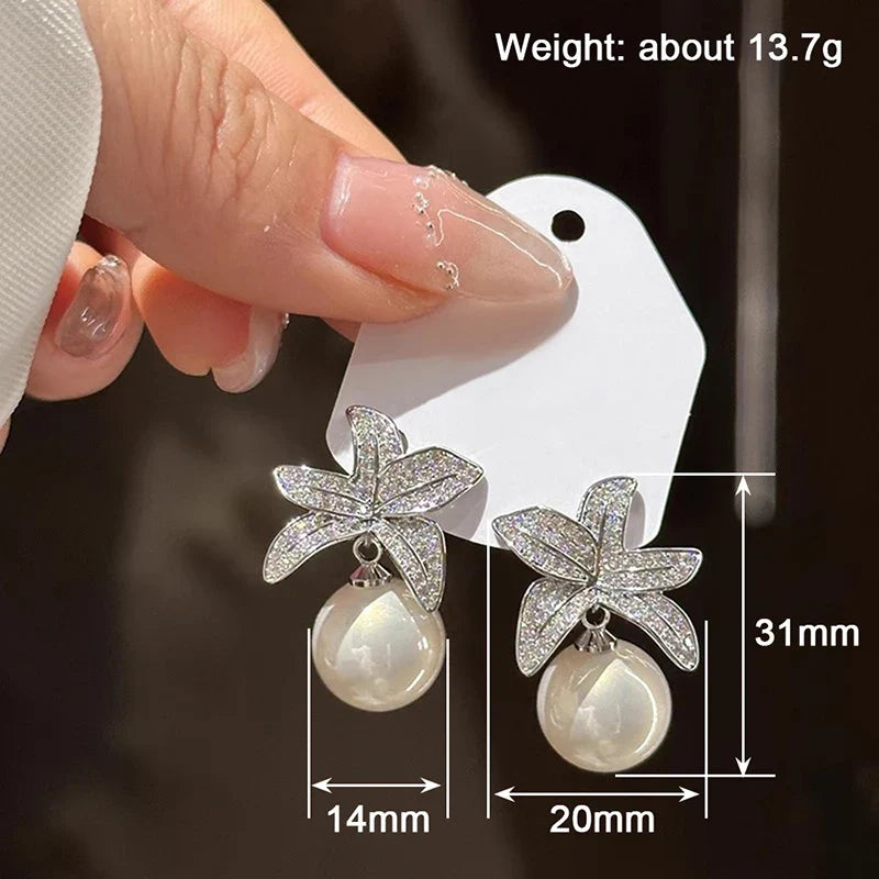 Huitan Flower Simulated Pearl Drop Earrings – Women's Fashion