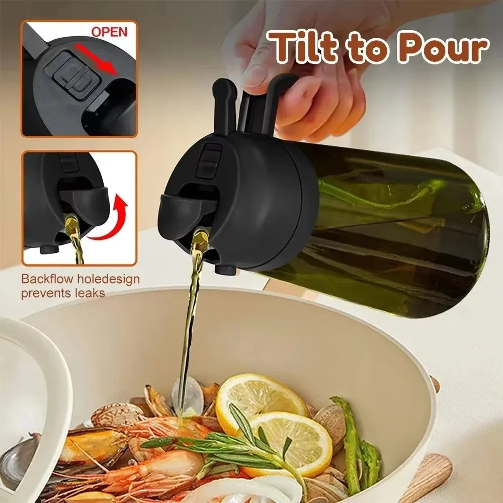 2-in-1 Glass Oil Dispenser Spray Bottle Leakproof Olive Sprayer
