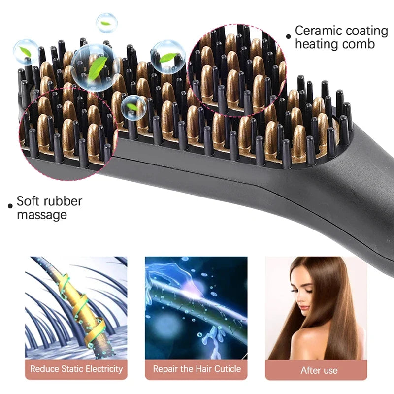 Electric Hot Comb Beard & Hair Straightener Brush | Anti-Scald
