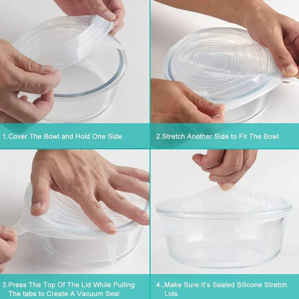 Adjustable Silicone Food Storage Stretch Caps – 6-Piece Set