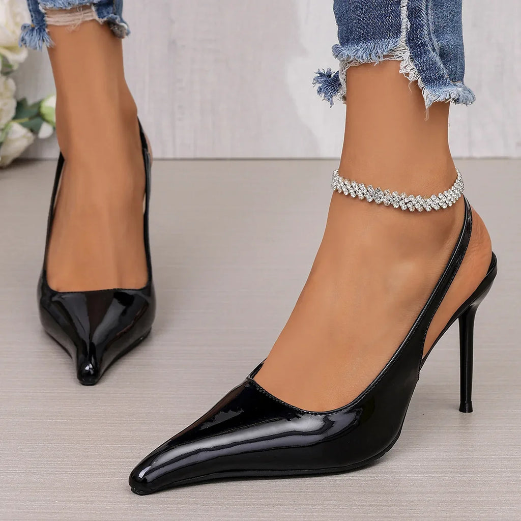 YBQJOO Pleated Hollow Buckle Strap Women High Heel Sandals