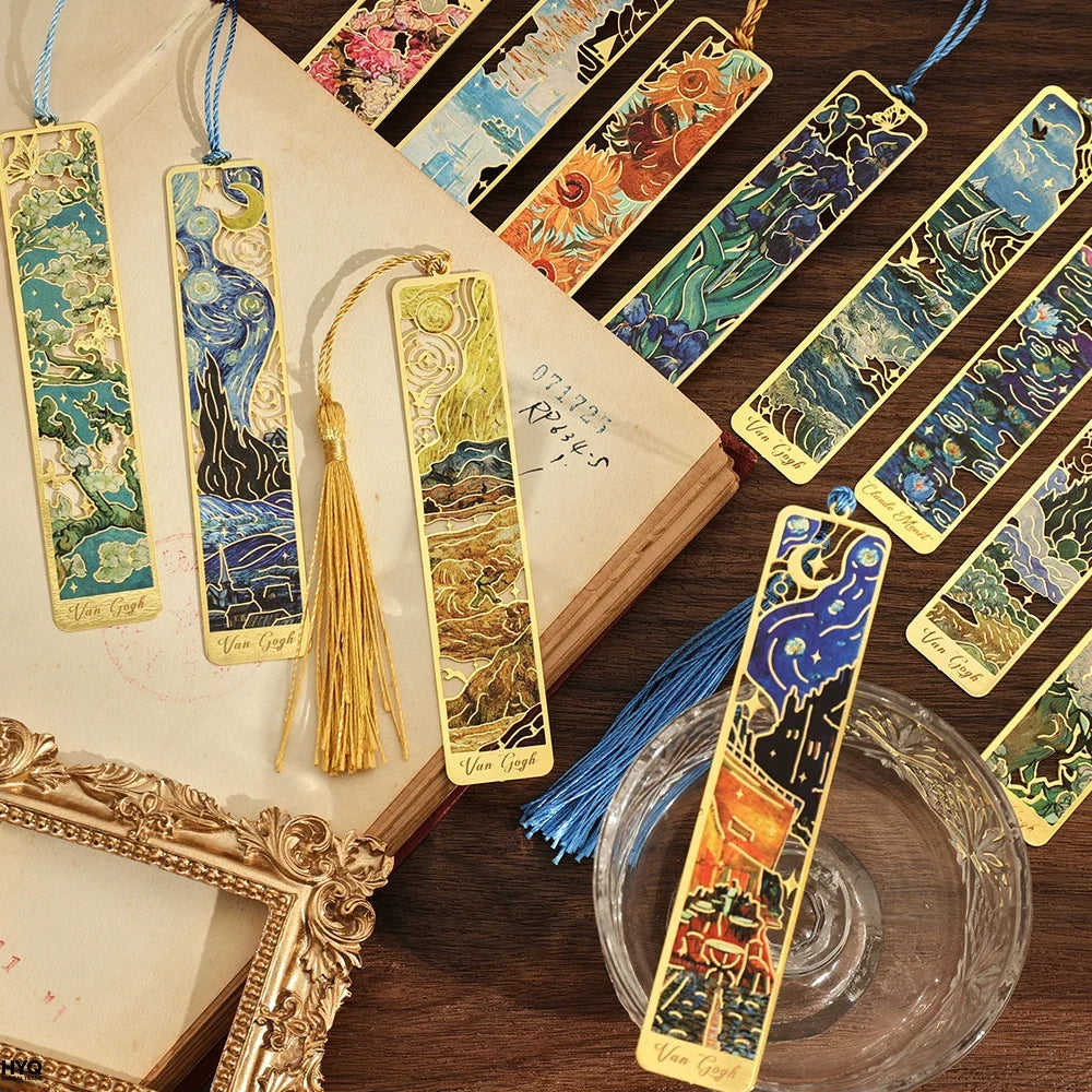 Vintage Painting Metal Bookmark Hollow Long Tassel Students Reading