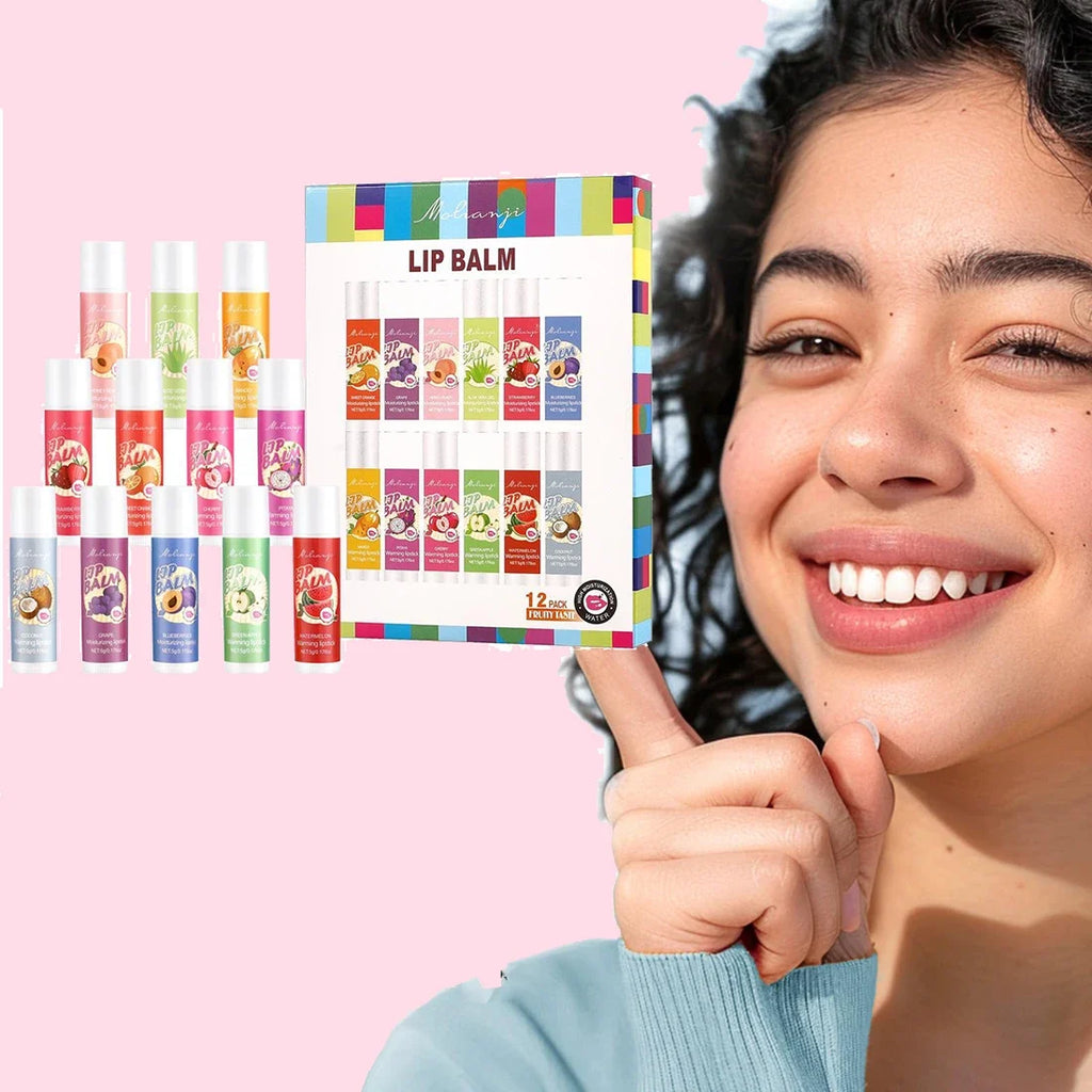 12-Pc Color Changing Lip Balm Set – Moisturizing Fruit Flavor