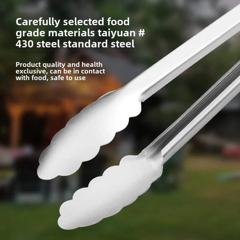 Stainless Steel BBQ Tongs with Heat-Resistant Wooden Handles