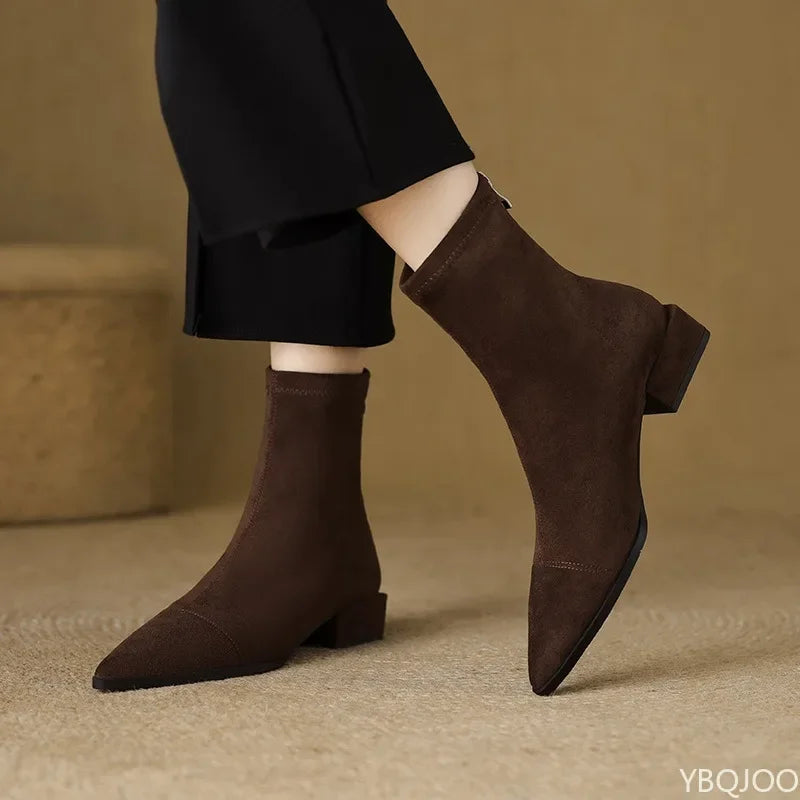 YBQJOO Women's Retro Suede Ankle Boots – Block Heel Booties