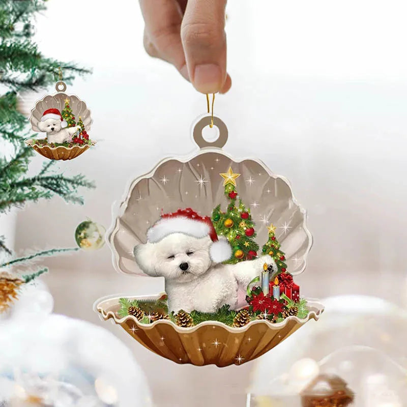 Christmas Puppy Dog Shell Hanging Ornament | Xmas Tree Pendant