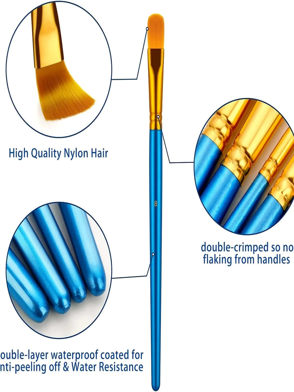 Professional Acrylic Paint Brush Nylon Hair Brushes All Purpose Oil
