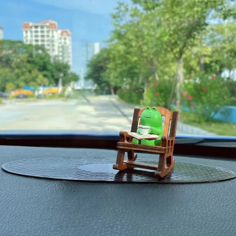 Cute Frog Rocking Chair Resin Figurine | Desk & Car Decor