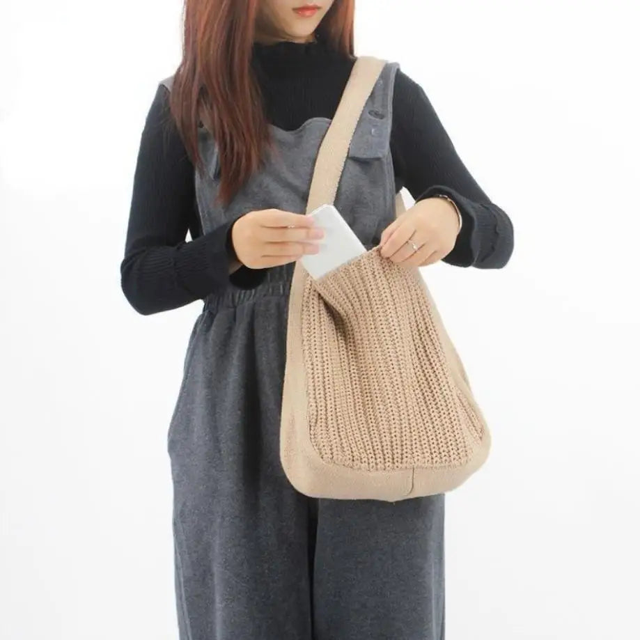 Women's Large Crochet Tote Bag – Hollow Woven Shoulder Handbag