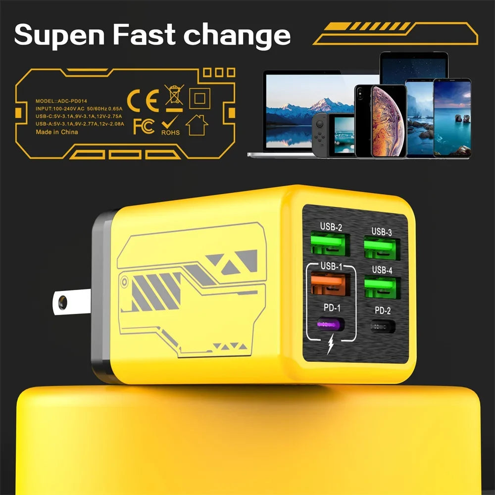 6-Port 240W USB-C PD Fast Charger | Quick Charge 3.0 Wall Adapter