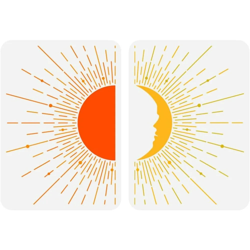 2-Pack Boho Sun & Moon Reusable Stencils 8.3x11.7" DIY Art