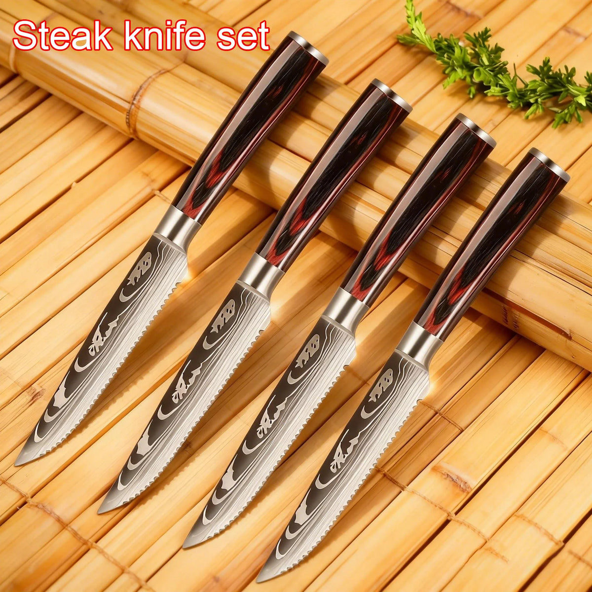 Damascus Steak Knife Set 1–8 Pc | 4.5" Stainless Steel Blades