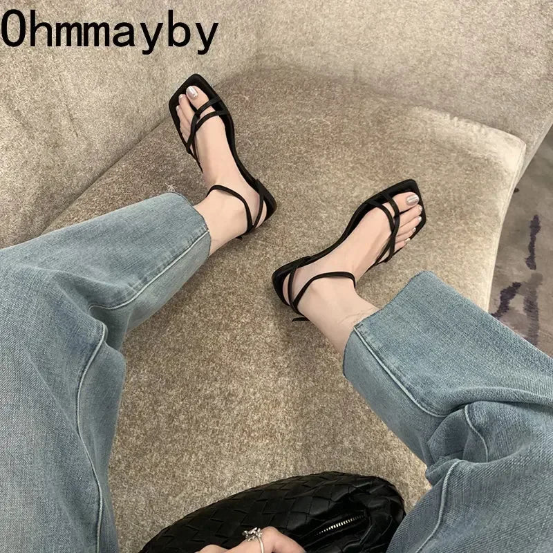 Women's Gladiator Flat Sandals – Open Toe Narrow Band Buckle