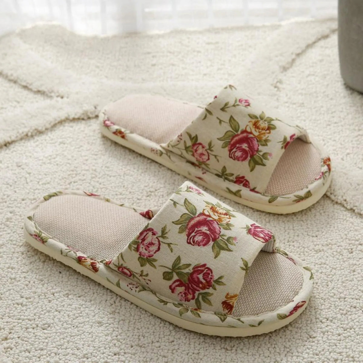 Linen Slippers Women Men Anti-Slip Breathable Indoor Slides