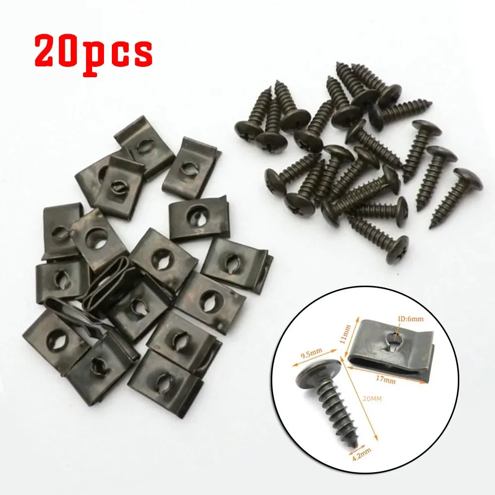 40pcs U-Type Metal Tapping Screw Clips – Car & Motorcycle