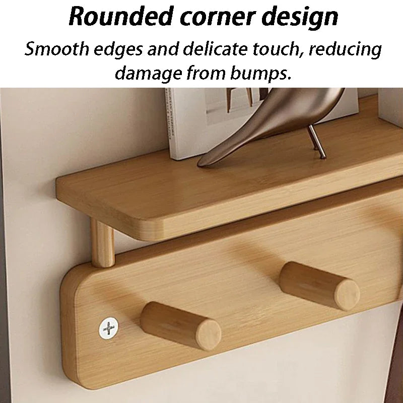 Wall Mounted Bamboo Coat Rack with Shelf & 8 Hooks