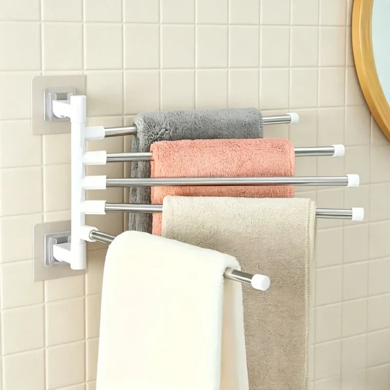 Silver Aluminum Swing Arms Towel Rack Save Space 5-Bar Hanger Wall