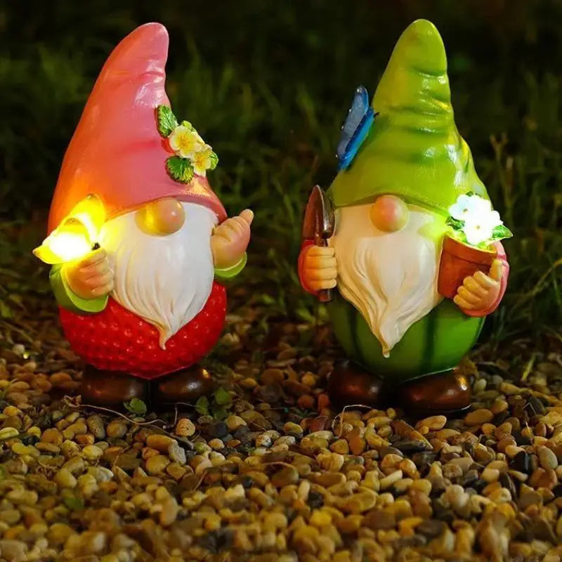 Solar Fruit Gnome Garden Statue – Resin Dwarf Sculpture Light