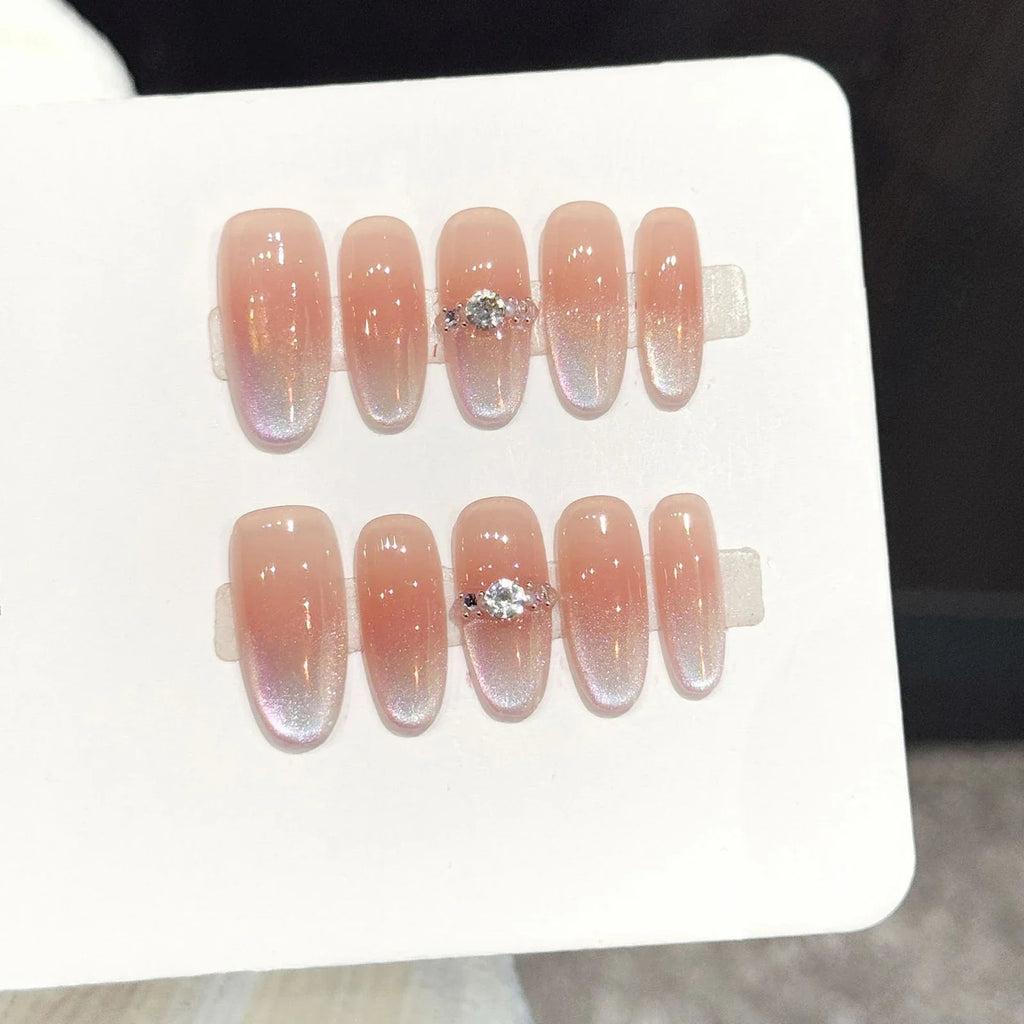Aurora Cat's Eye Press On Nails – Nude Oval False Nail Kit
