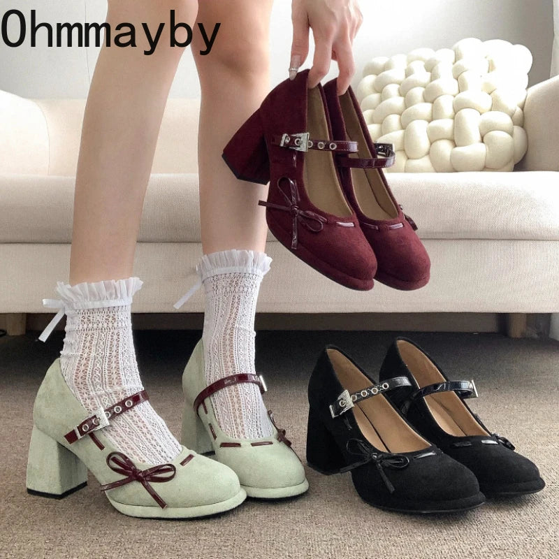 Women's Vintage Mary Jane Pumps – Butterfly-Knot Square Heel